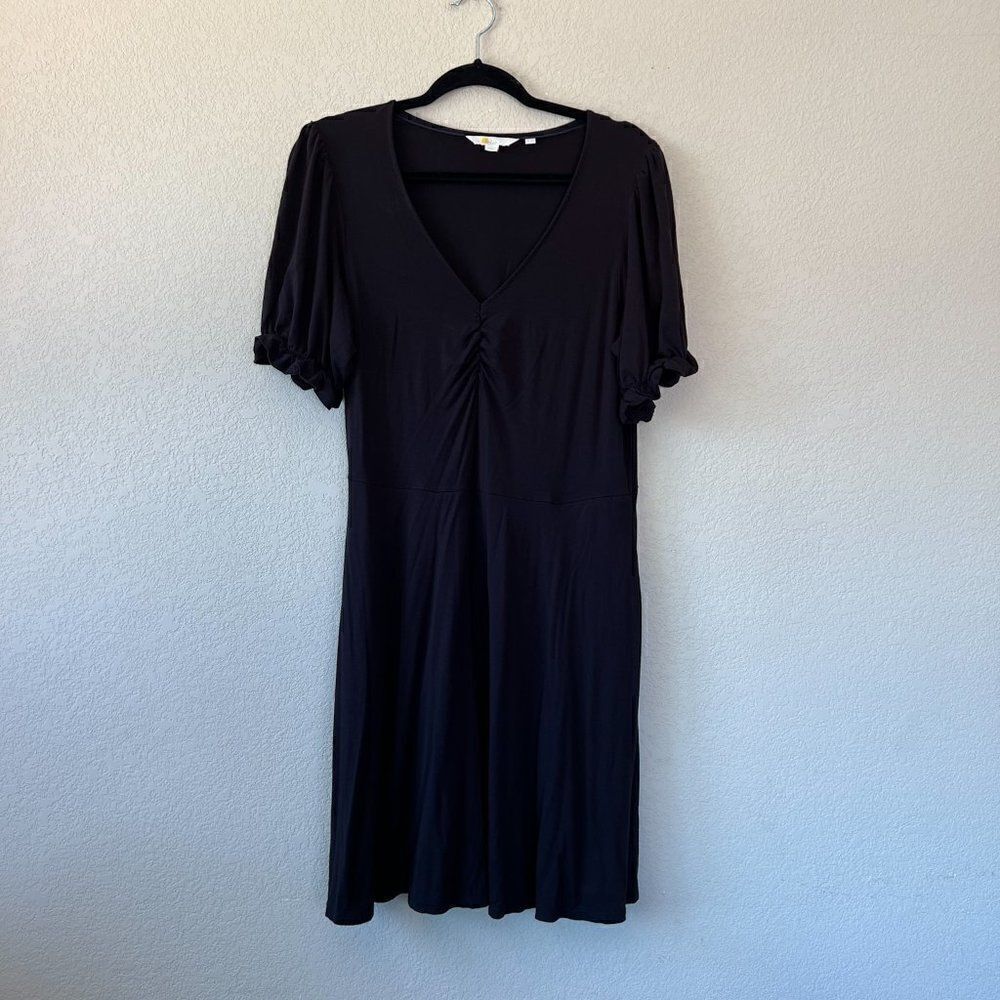 Boden Women V-Neck Jersey Swing Black Dress, Size 10R